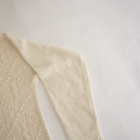 Vintage Ralsey Cream Knit w Pearls Beaded 56% Silk 10% Angora Sweater L - Picture 5 of 13